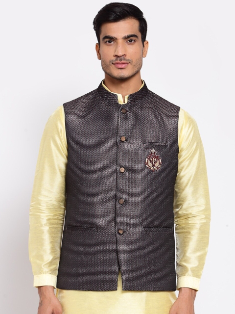 

MAXENCE Men Brown Self Design Nehru Jacket