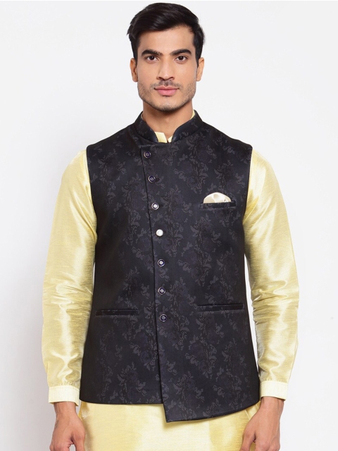 

MAXENCE Men Black Self Design Nehru Jacket