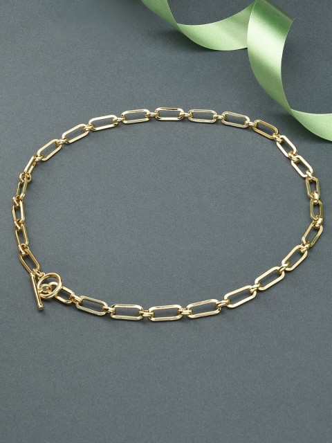 

Accessorize Z Women Real Gold Plated Chunky Square Link Chain Tbar Necklace