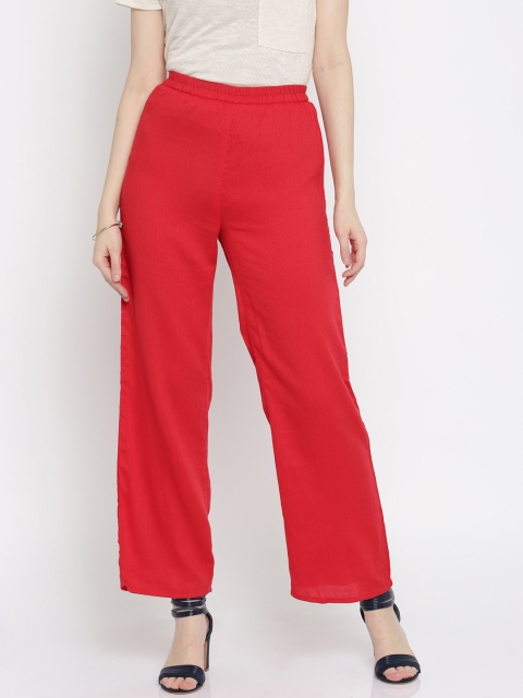 

Global Desi Women Red Solid Regular Fit Palazzos