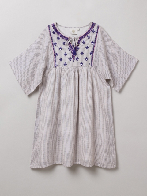 

BYB PREMIUM Girls Beige Embroidered A-Line Dress
