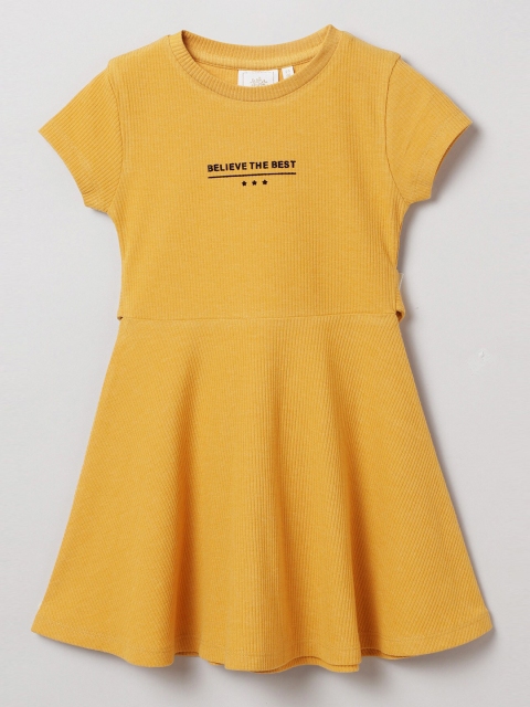 

BYB PREMIUM Girls Yellow & Black Striped Round Neck Fit & Flare Dress