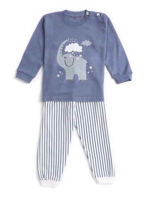 

Hopscotch Boys Blue & White Printed Cotton T-shirt with Pyjamas