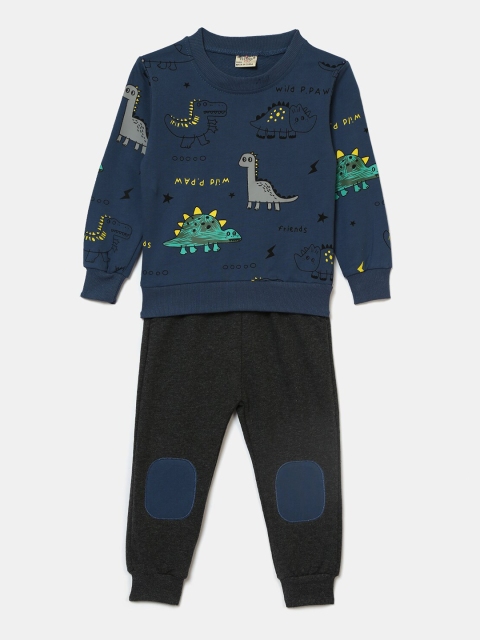 

Hopscotch Boys Blue & Black Printed T-shirt with Trousers