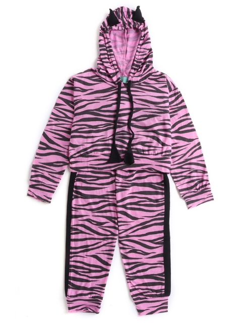 

Hopscotch Girls Pink & Black Printed T-shirt with Trousers