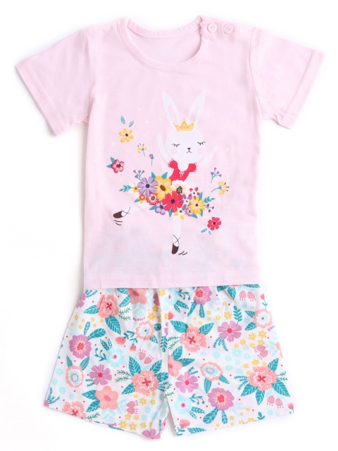 

Hopscotch Girls Pink Printed Organic Cotton T Shirt & Shorts