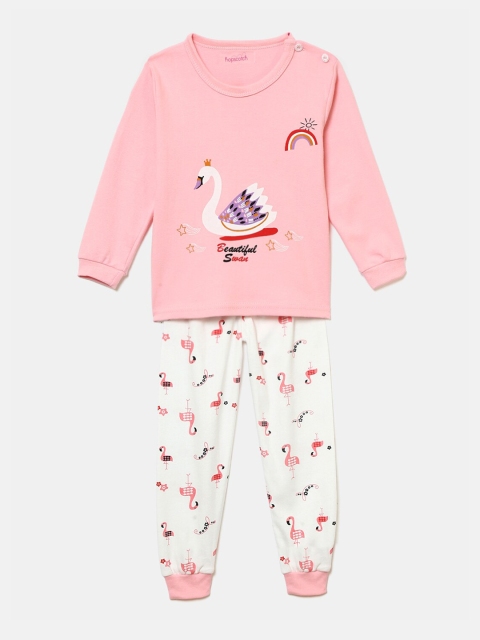 

Hopscotch Girls Pink & White Printed Top with Pyjamas