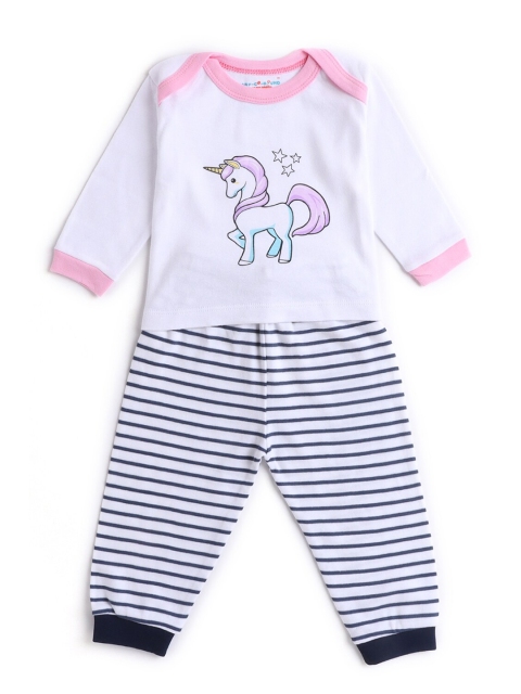 

Hopscotch Girls White & Blue Printed Top with Trousers