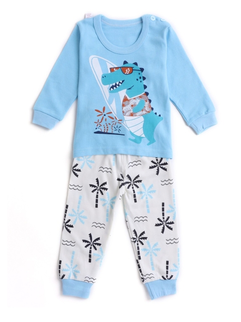 

Hopscotch Boys Turquoise Blue & White Printed T-shirt with Pyjamas