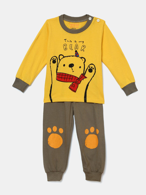 

Hopscotch Boys Yellow & Olive Green Printed Top with Pyjamas