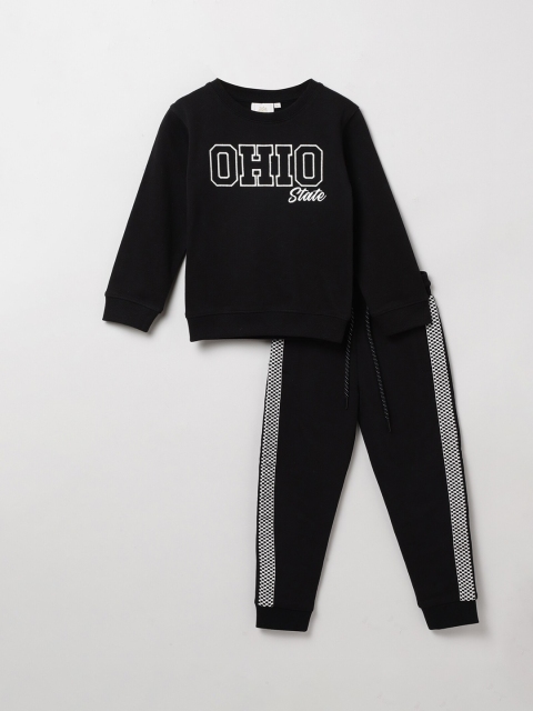 

BYB PREMIUM Boys Black & White Graphic Printed Relaxed-Fit Cotton Joggers