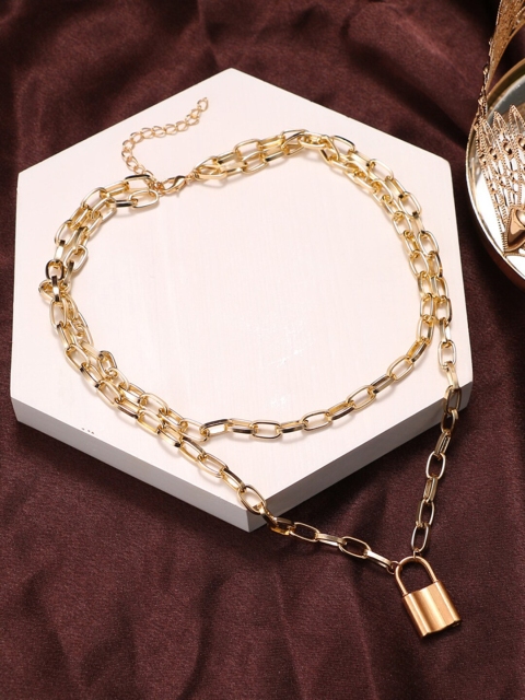 

Vembley Gold-Plated Layered Lock Pendant Necklace