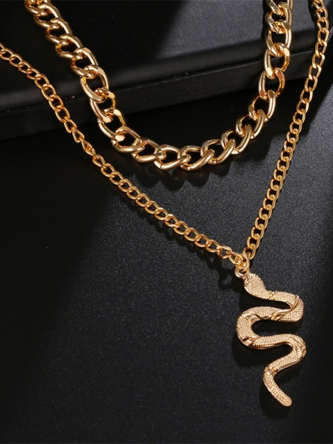 

Vembley Women Gold-Toned Double Layered Chain & Snake Pendant Necklace