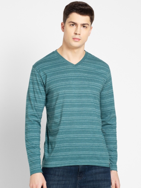 

Jockey Men Green Striped V-Neck Pockets T-shirt
