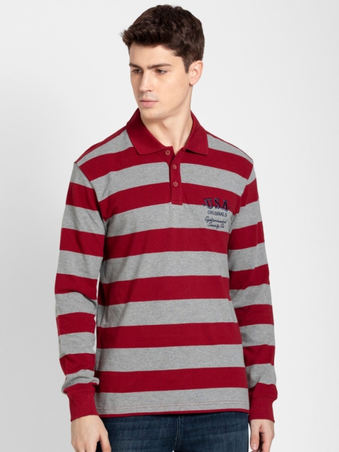 

Jockey Men Red & Grey Striped Polo Collar T-shirt