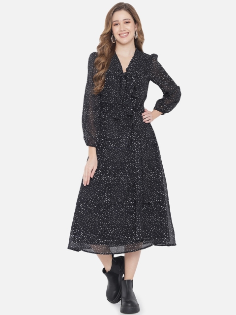 

Just Wow Black & White Georgette A-Line Midi Dress