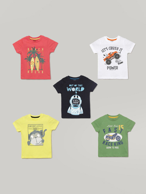

max Boys Multicoloured Pack of 5 Typography Printed Applique T-shirt, Multi