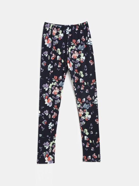 

YK Girls Navy Blue & White Printed Ankle-Length Leggings