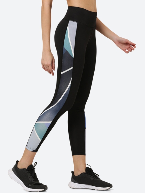 

FITLEASURE Women Black & White Ankle Length Geometric Print Yoga Tights