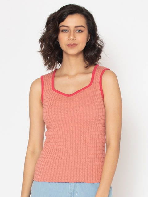 

SHAYE Women Coral Orange Darling Pure Cotton Sweater Vest