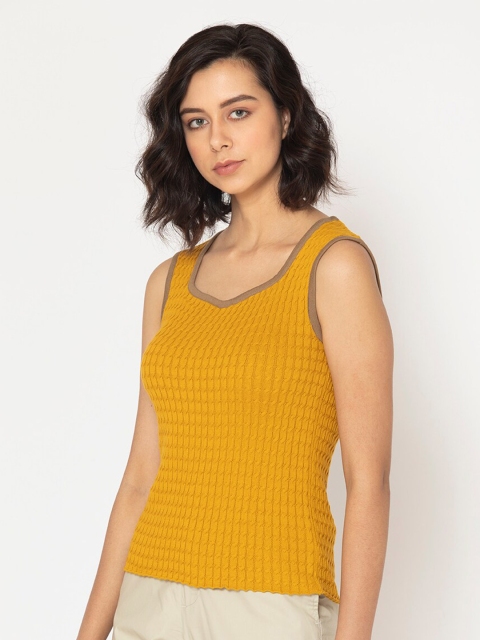

SHAYE Women Mustard Yellow Self Design Pure Cotton Sweater Vest