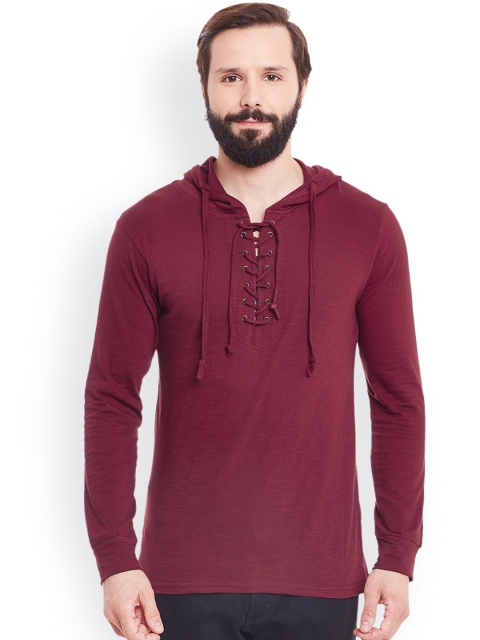 

GRITSTONES Men Maroon Solid Hooded Sweatshirt