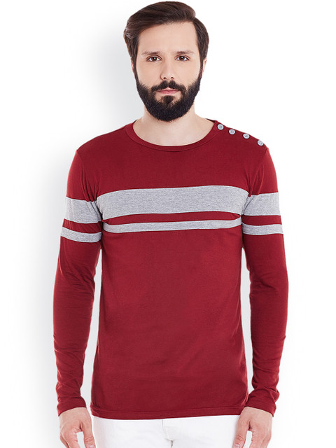 

GRITSTONES Men Maroon & Grey Melange Solid Round Neck T-shirt
