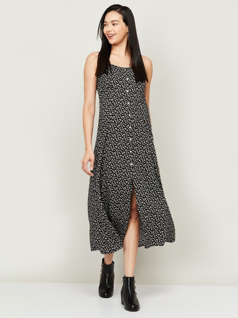 

Ginger by Lifestyle Black Floral A-Line Midi Dress