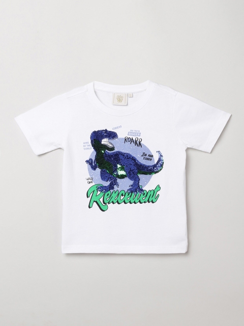 

BYB PREMIUM Boys White & Blue Printed T-shirt