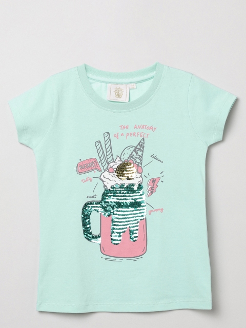 

BYB PREMIUM Boys Sea Green & Pink Printed Cotton Blend T-shirt