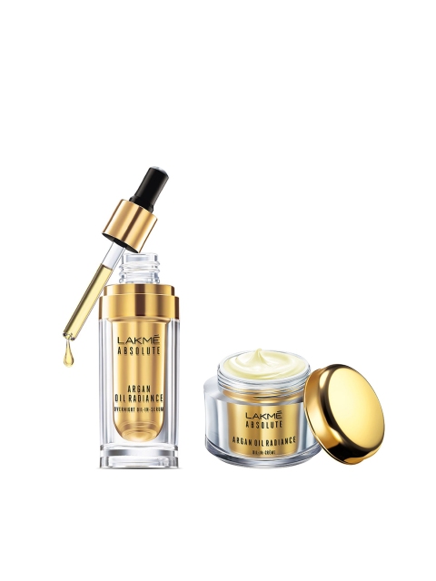 

Lakme Set of Absolute Argan Oil Radiance Overnight Oil-in-Serum & Oil-in-Creme, Gold
