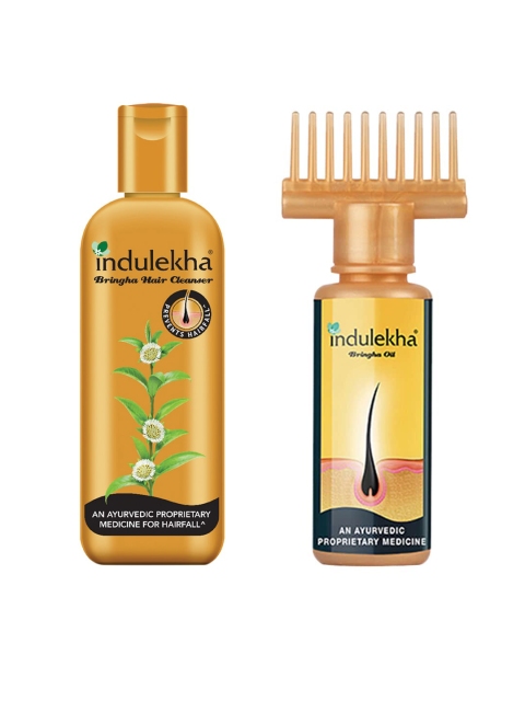 

indulekha Set of Bringha Hair Oil & Bringha Anti-Hairfall Shampoo, Gold