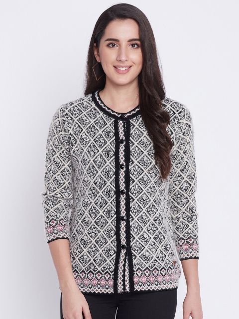 

Duke Women Black & White Self Design Wool Cardigan