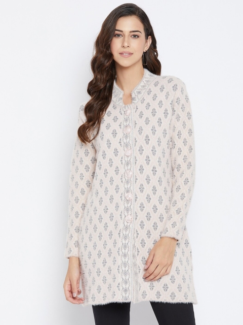 

Duke Women Pink & Grey Ethnic Motifs Printed Woolen Longline Cardigan
