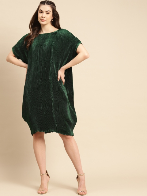 

MABISH by Sonal Jain Green Satin Finish Accordion Pleats Cowl Dress