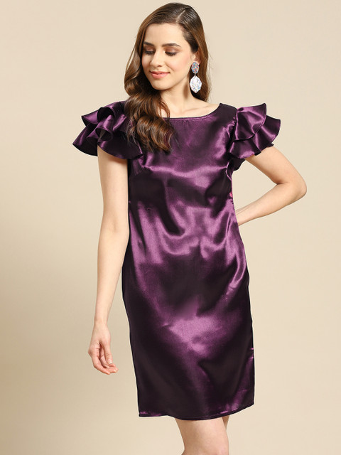 

MABISH by Sonal Jain Purple Solid Satin Sheath Dress