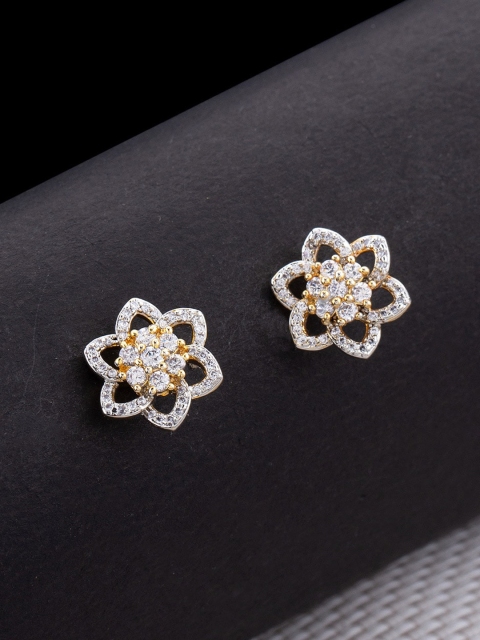 

Studio Voylla White & Gold-Toned CZ Floral Studs Earrings