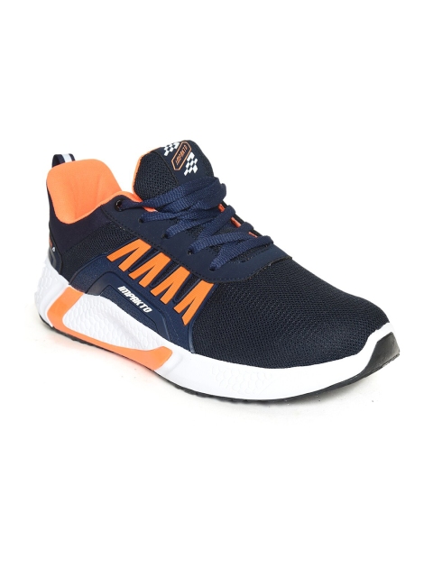 

IMPAKTO Men Navy Blue & Orange Mesh Running Non-Marking Shoes