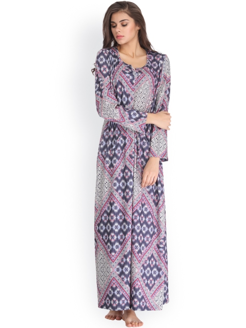 

Clovia Blue Woollen Printed Nightdress NSW750P08