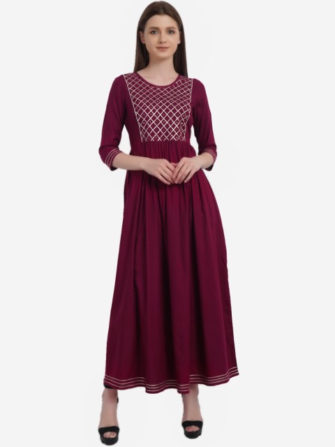 

Dipsha Women Burgundy Yoke Design Thread Work Anarkali Kurta