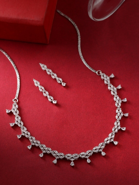 

THE AAB STUDIO Silver-Plated White AD Studded Jewellery Set