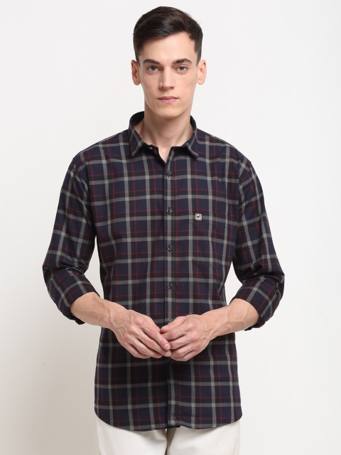 

La Mode Men Blue Slim Fit Tartan Checks Checked Cotton Casual Shirt
