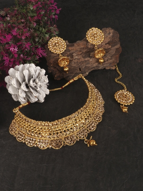 

PENNY JEWELS Gold Plated Bridal Stone Studded Jewellery Set
