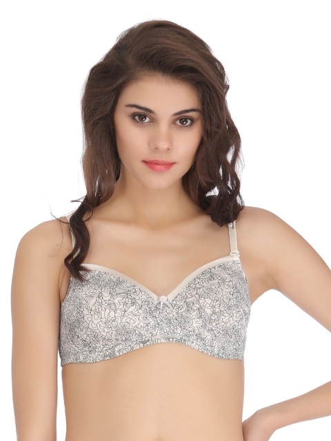 

Clovia Off-White Floral Print Full-Coverage T-shirt Bra BR0725P18