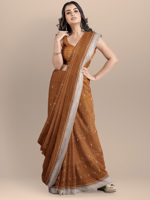 

APCO Brown & Silver-Toned Woven Design Pure Cotton Saree
