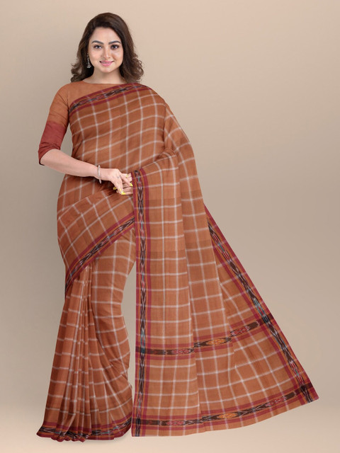 

APCO Brown & White Checked Pure Cotton Saree