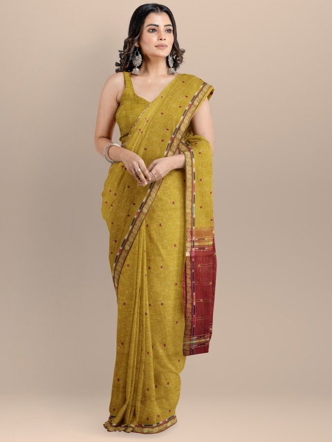 

APCO Olive Green & Maroon Pure Cotton Saree