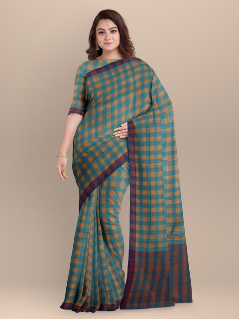 

APCO Blue & Yellow Checked Pure Cotton Saree