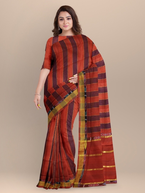 

APCO Maroon & Burgundy Striped Zari Pure Cotton Saree