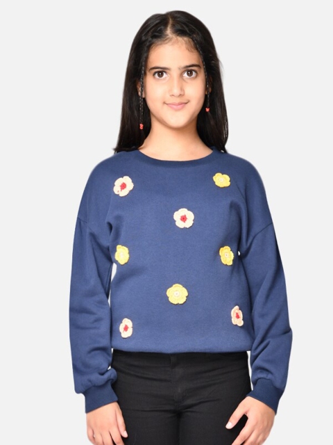 

Jade Garden Girls Navy Blue Sweatshirt with Hand Knit Flowers